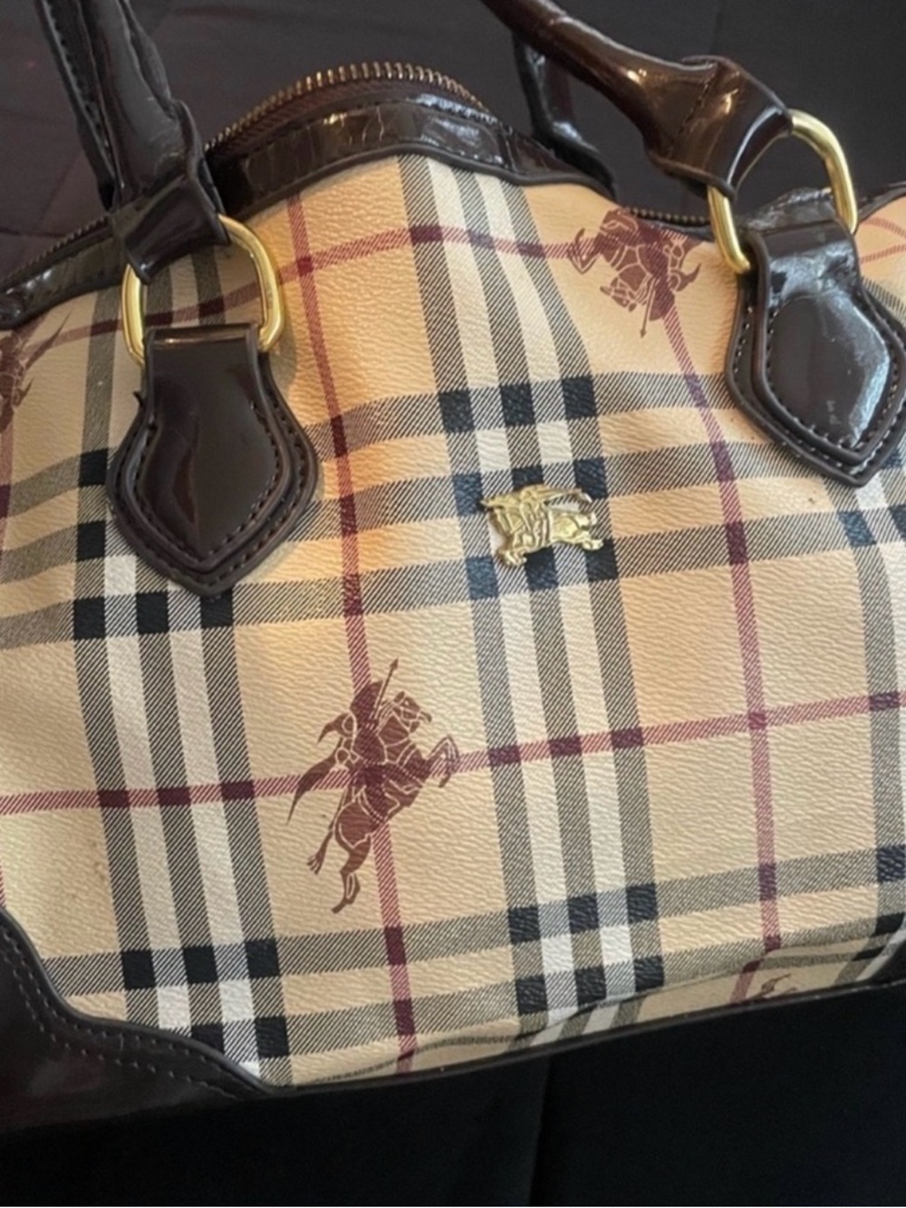 Burberry Beige Plaid Satchel in brown and cream